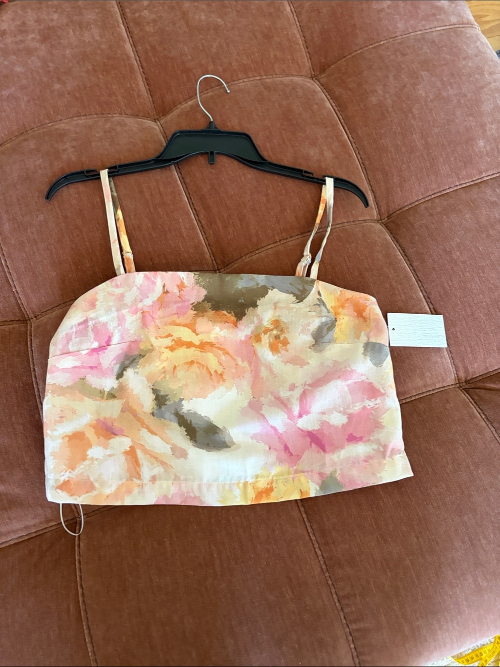 Floral Watercolor Crop Cami in Pink, Cream & Tan
